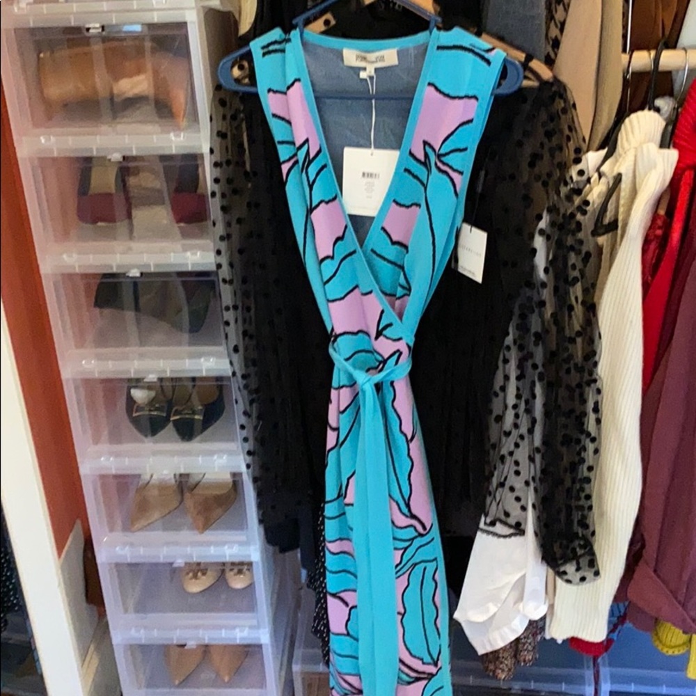 DVF Blanche Intarsia Knit Wrap Dress